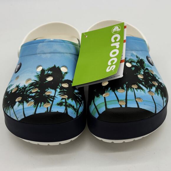 Crocs Palm Trees Womes 8 Mens 6 Clogs Sandals Casual Shoes Heel Strap Travel NWT - Picture 1 of 9